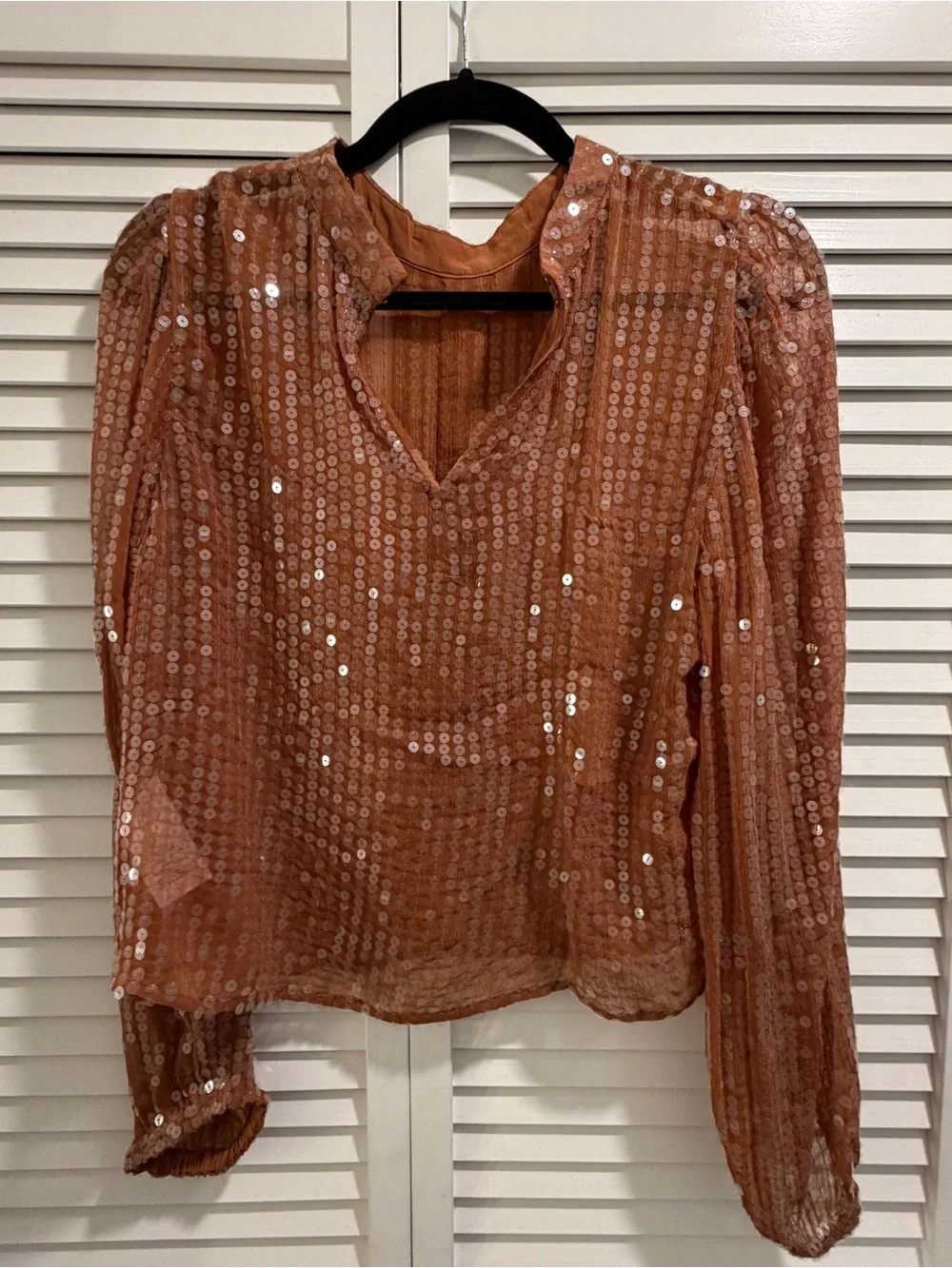 J.Crew Sequined Long-Sleeve Blouse in Caramel